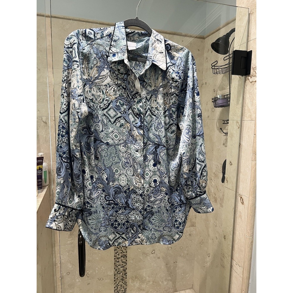 Chico's Women's Blouse Button Up  Paisley Long Sleeve Shirt Silky Top 2 US L/12